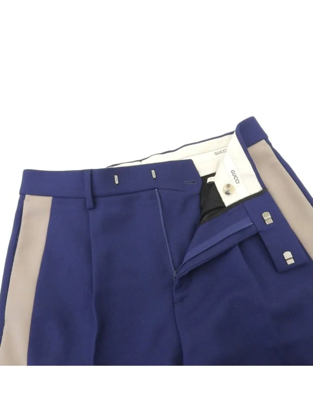 Gucci Zapai Side Line Zipper Fly Trousers Fluid Drill Pants Navy 44